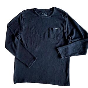 Eddie Bauer Mens Henley Black Shirt Long Sleeve Pocket SZ XL